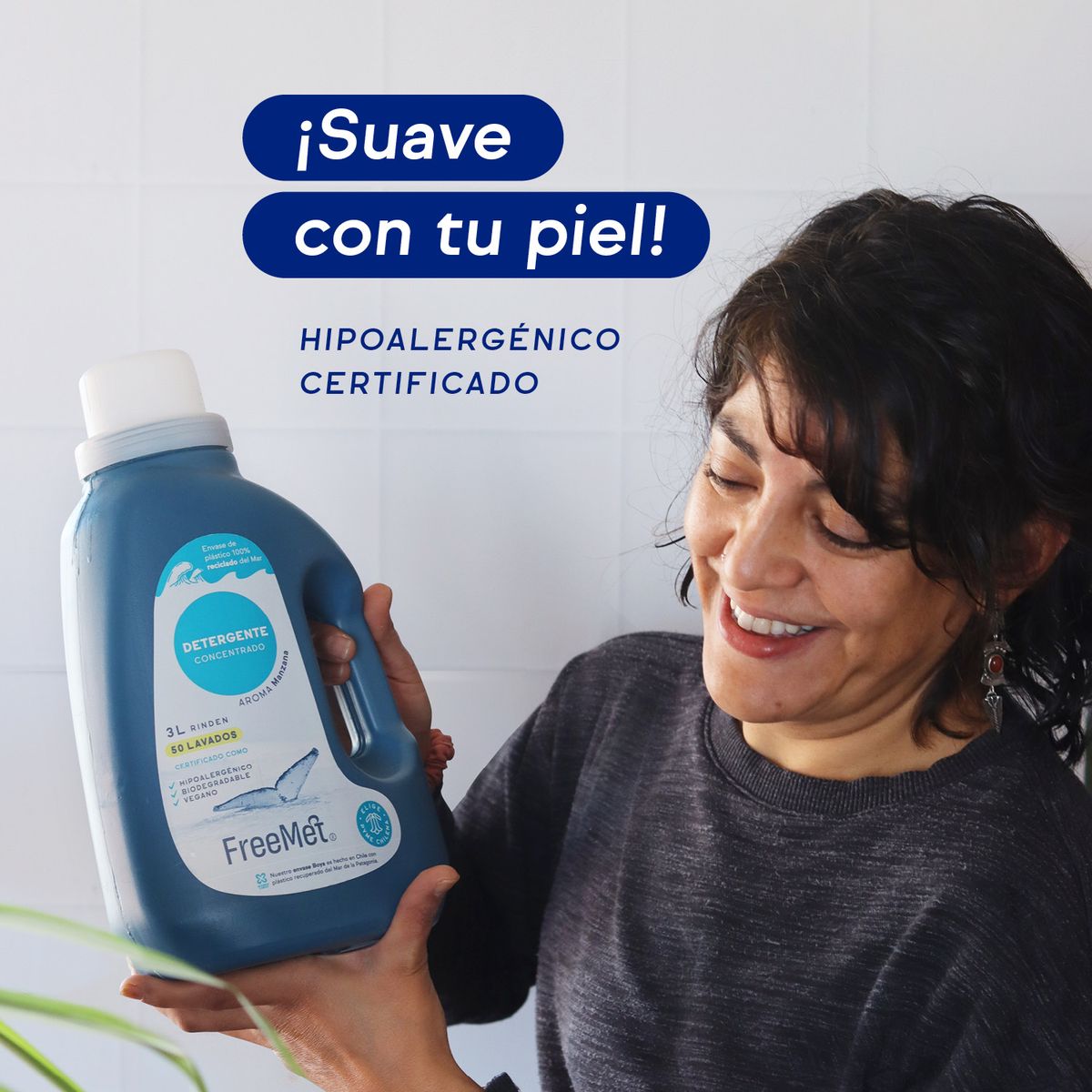 FREEMET - Detergente 3L Hipoalergénico aroma manzana Freemet Ecológico rinde 50 lavados