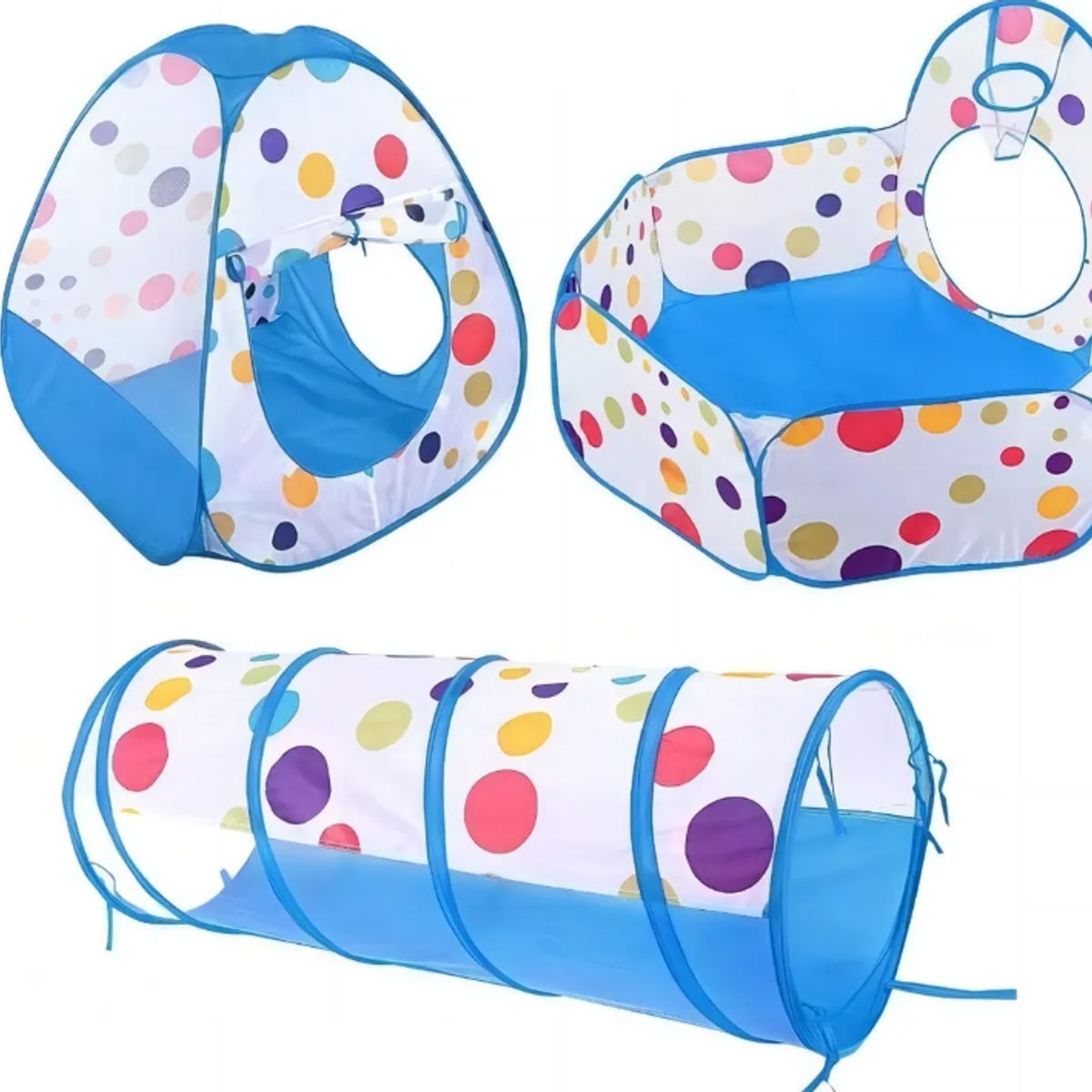 GENERICO - Carpa Tunel 3 En 1 Infantil Con Piscina De Pelotas Azul