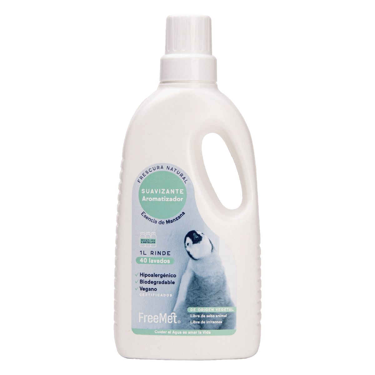 FREEMET - Suavizante 1L Hipoalergénico aroma manzana Freemet Ecológico rinde 40 lav