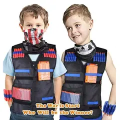 GENERICO - Kit Chaleco Tactico Para Niños Nerf Dardos Guns N-strike X2 Color Negro