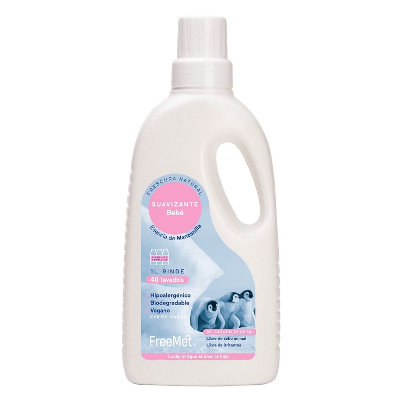 FREEMET - Suavizante Bebé 1L Hipoalergénico aroma manzanilla Freemet Ecológico rinde 40 lavados