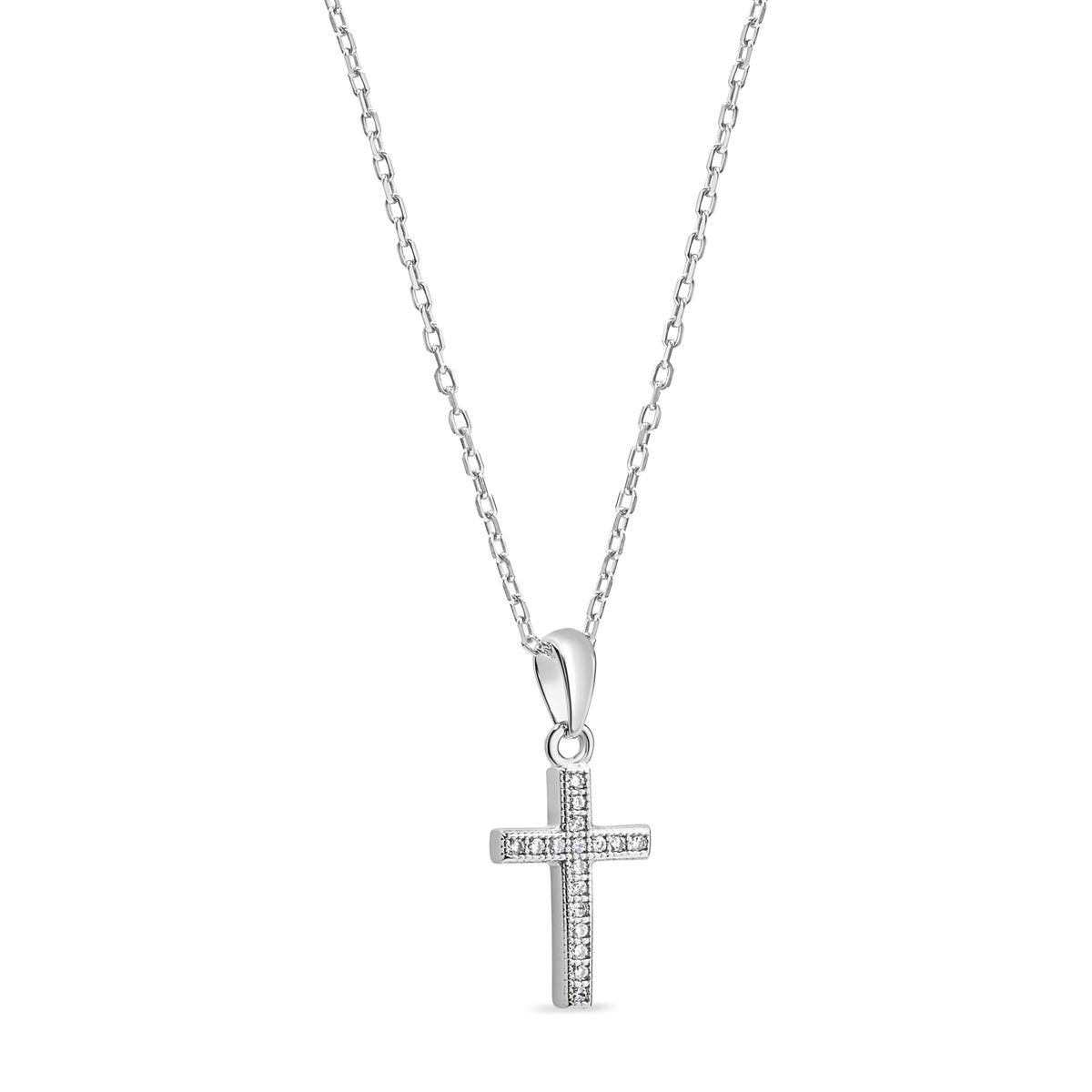 TIANA JOYAS - Collar Religioso con una Cruz de 13mm con Circones de Plata 925
