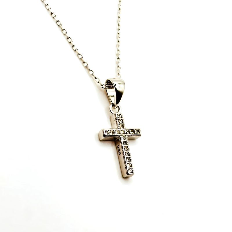 TIANA JOYAS - Collar Religioso con una Cruz de 13mm con Circones de Plata 925