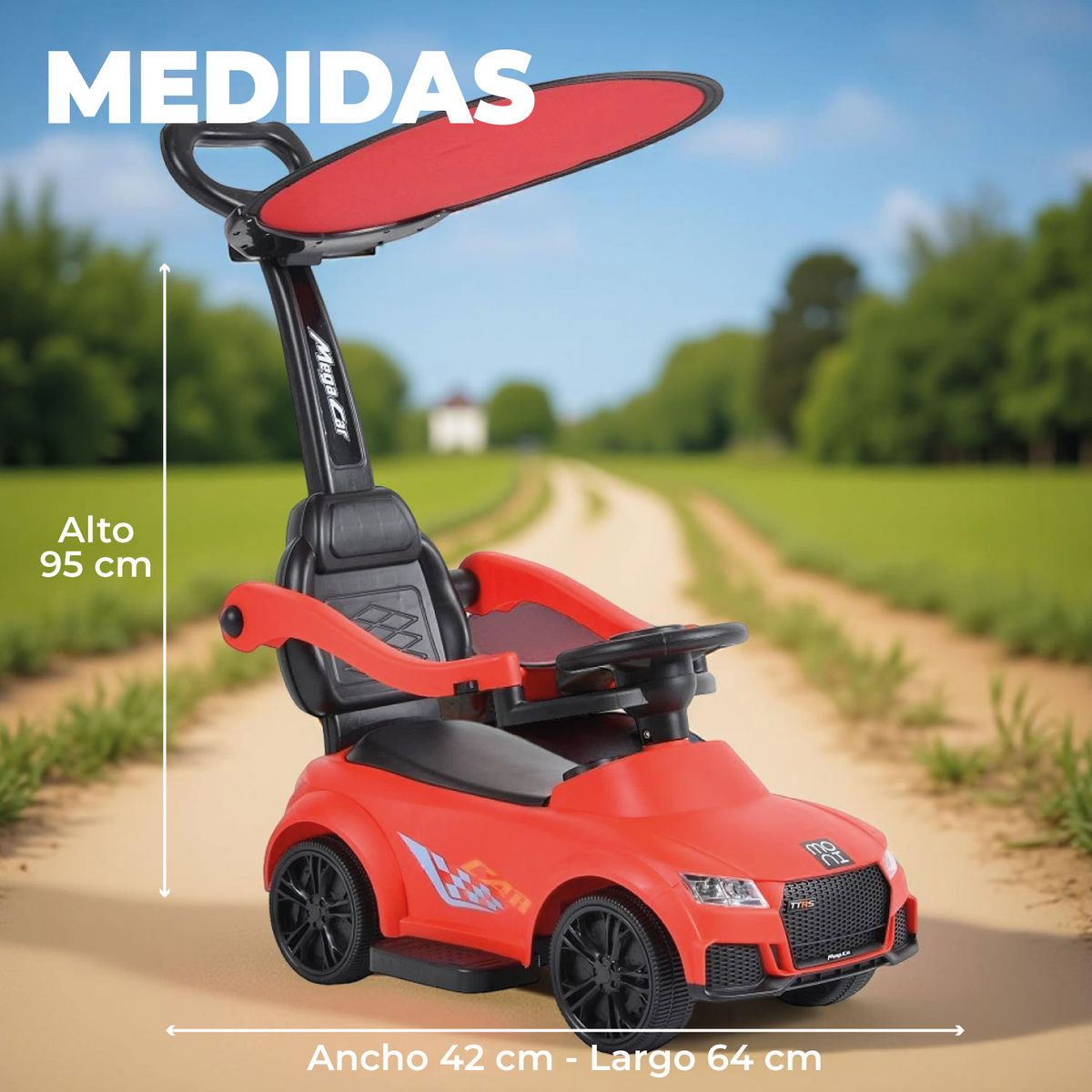 MUNDO ONLINE - Auto Correpasillo Con Mango Sombrilla Luces y Sonido