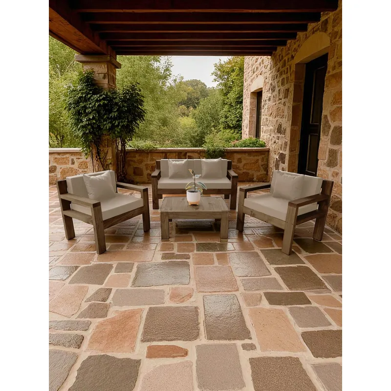 MIARUSTE - TERRAZA RÚSTICA MIARUSTE AMBAR 4 CUERPOS COLOR MADERA ROBLE COJINERÍA BEIGE