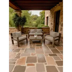 MIARUSTE - TERRAZA RÚSTICA AMBAR 4 CUERPOS COLOR MADERA ROBLE COJINERÍA BEIGE