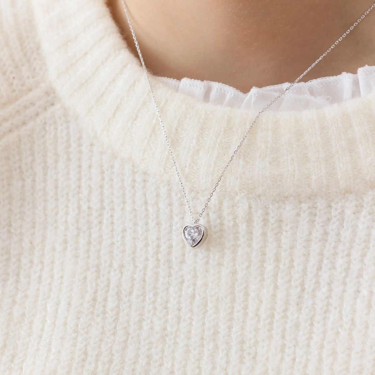 TIANA JOYAS - Collar con un Corazón de 8,8mm con Circón de Plata 925