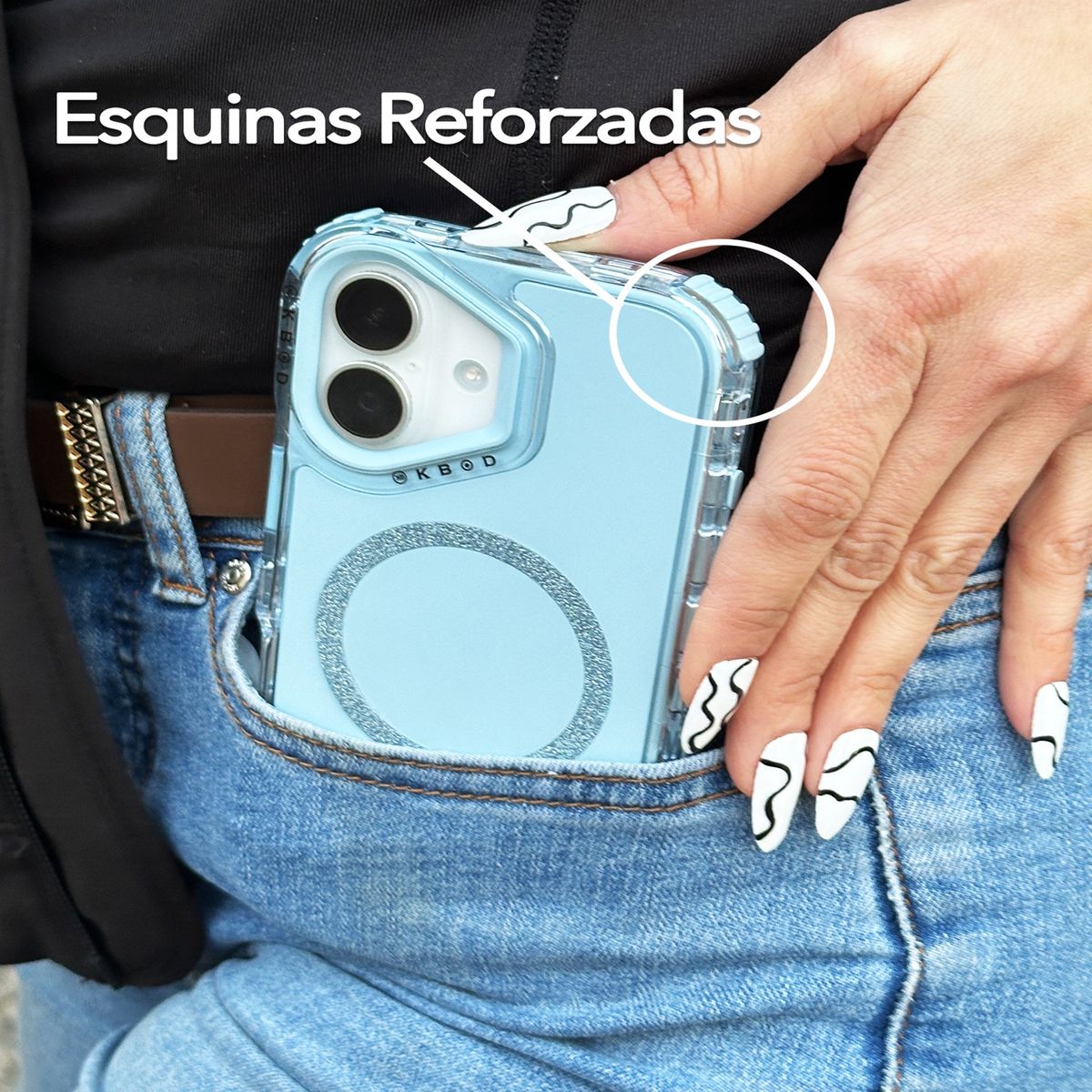 KBOD - Carcasa 360 Antigolpe Magnetic Brillo Kbod Urban Play Shinny Para iPhone 15 Celeste