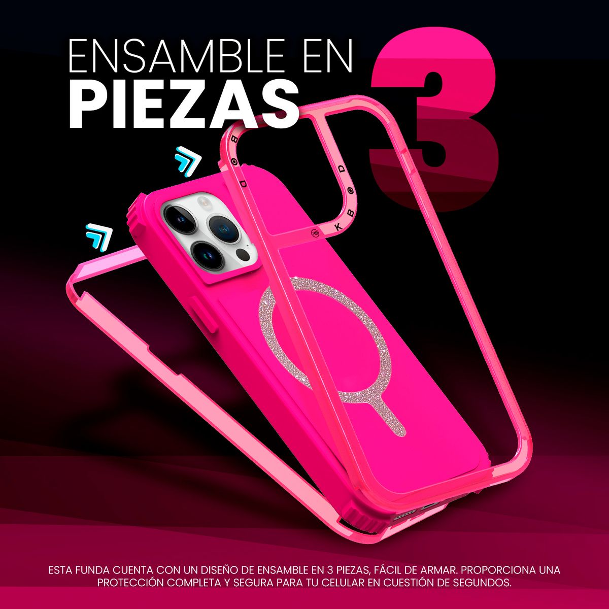 KBOD - Carcasa 360 Antigolpe Magnetic Brillo Kbod Urban Play Shinny Para iPhone 15 Fucsia