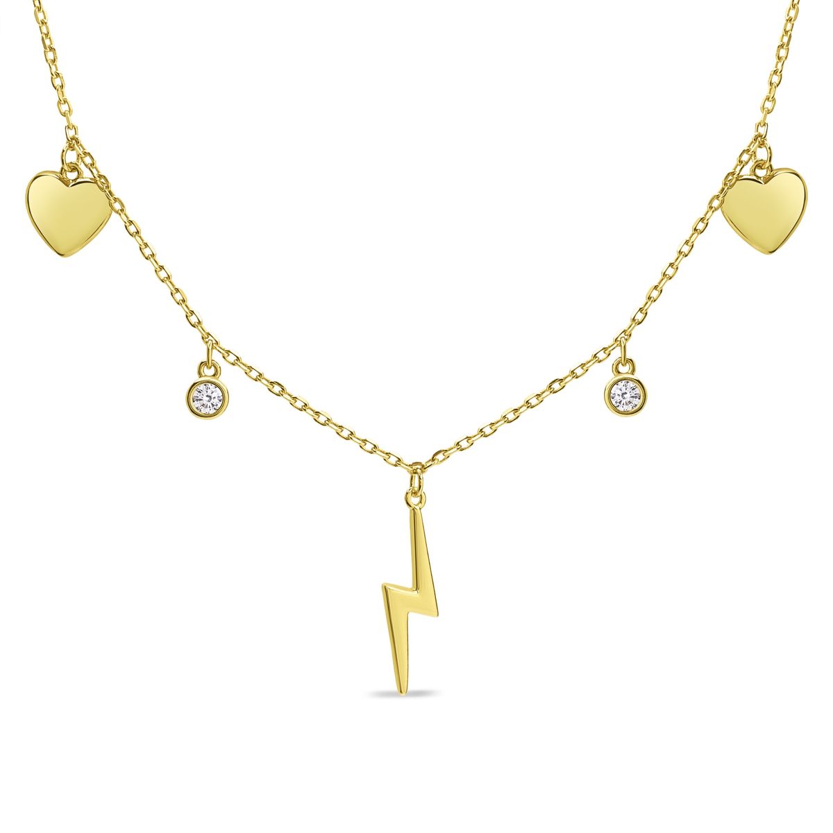 TIANA JOYAS - Collar con Circones, Rayos y Corazones de Plata 925 enchapado en Oro 18k