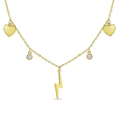 TIANA JOYAS - Collar con Circones, Rayos y Corazones de Plata 925 enchapado en Oro 18k