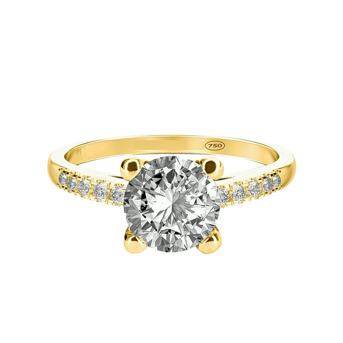 LUXURYJOYAS - Anillo OroSólido18k Solitario Con DiamantesExclusivo