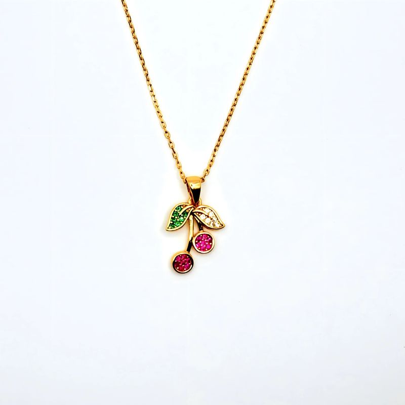 TIANA JOYAS - Collar de Cereza con Circones de Plata 925 enchapado en Oro 18k