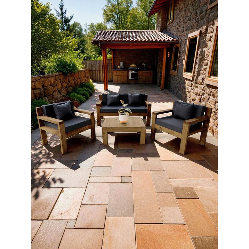 MIARUSTE - TERRAZA RÚSTICA MIARUSTE AMBAR 4 CUERPOS COLOR MADERA ROBLE COJINERÍA NEGRO