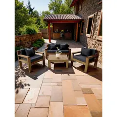 MIARUSTE - TERRAZA RÚSTICA AMBAR 4 CUERPOS COLOR MADERA ROBLE COJINERÍA NEGRO
