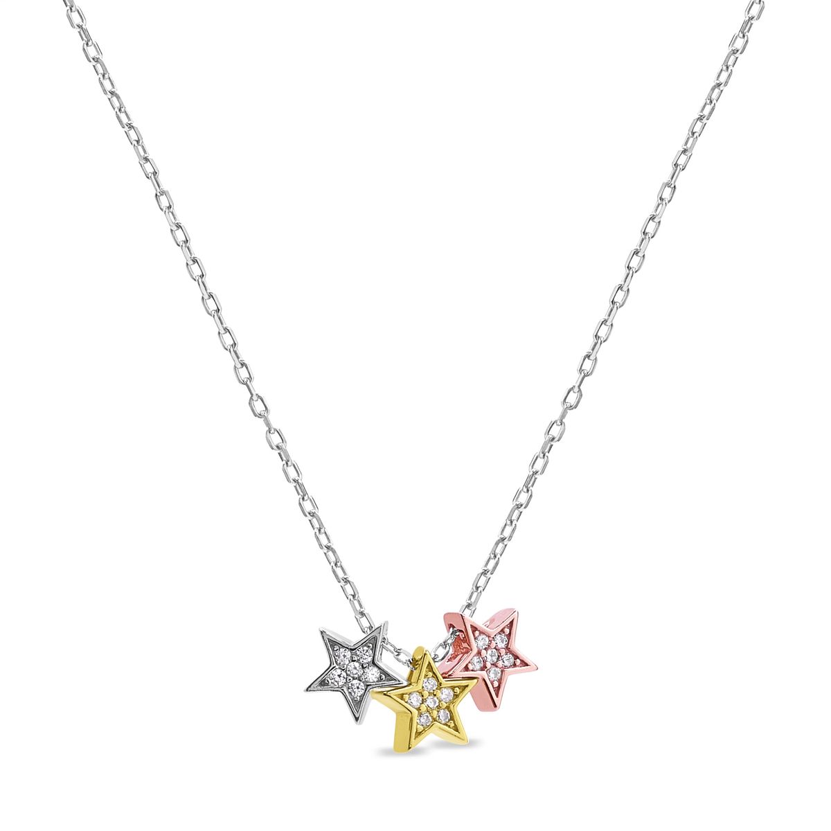 TIANA JOYAS - Collar con Trio de Estrellas de Plata 925 y enchapadas en Oro de 18k