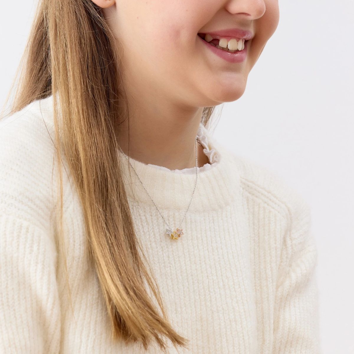 TIANA JOYAS - Collar con Trio de Estrellas de Plata 925 y enchapadas en Oro de 18k