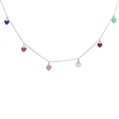 TIANA JOYAS - Collar con 7 Corazones Diferente Colores de Plata 925