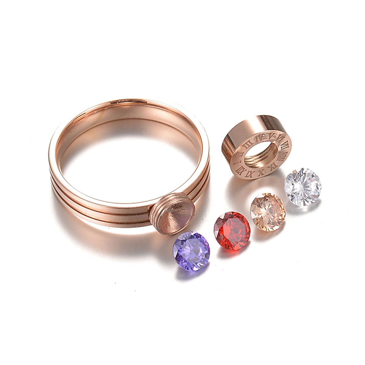 LUXURYJOYAS - Anillo Cambio De Circones 4 Colores BañoOro_nros Romanos