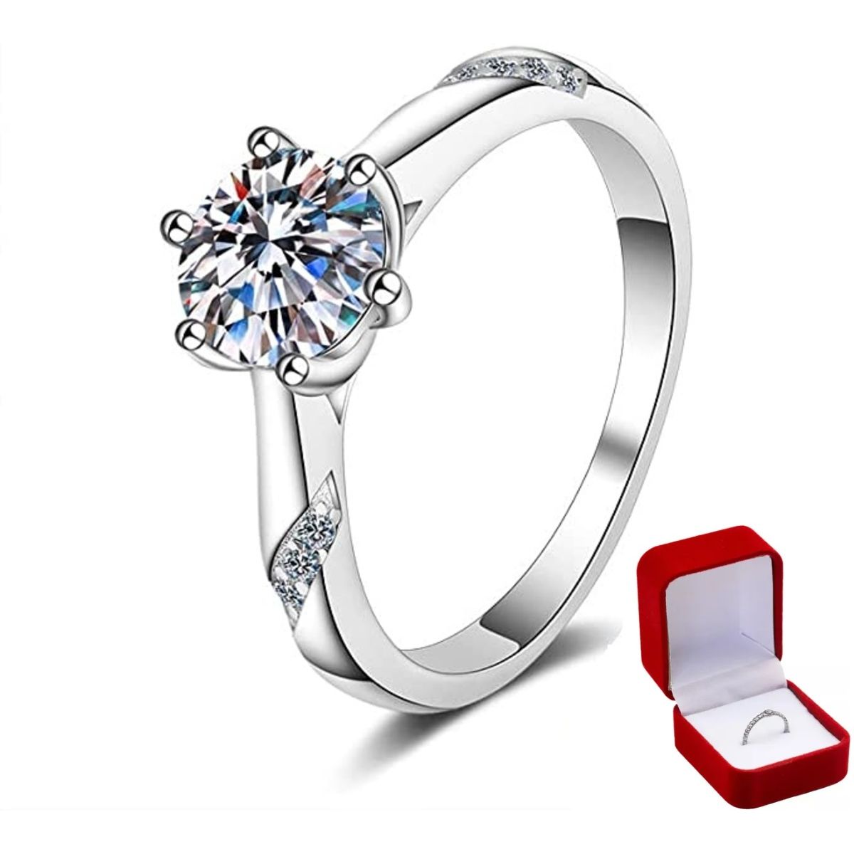 LUXURYJOYAS - Anillo Exclusivo Compromiso Toque De Oro Blanco 18kt