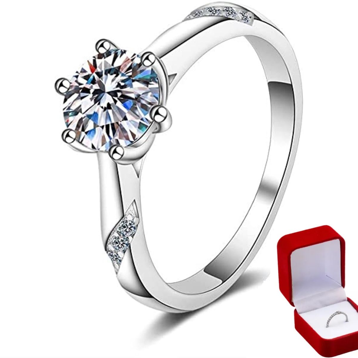 LUXURYJOYAS - Anillo Exclusivo Compromiso Toque De Oro Blanco 18kt