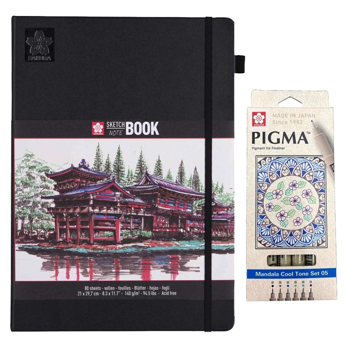 GENERICO - Kit Sketchbook 21x30cm+Set de 6 Tiralíneas 0.5 Colores Frios