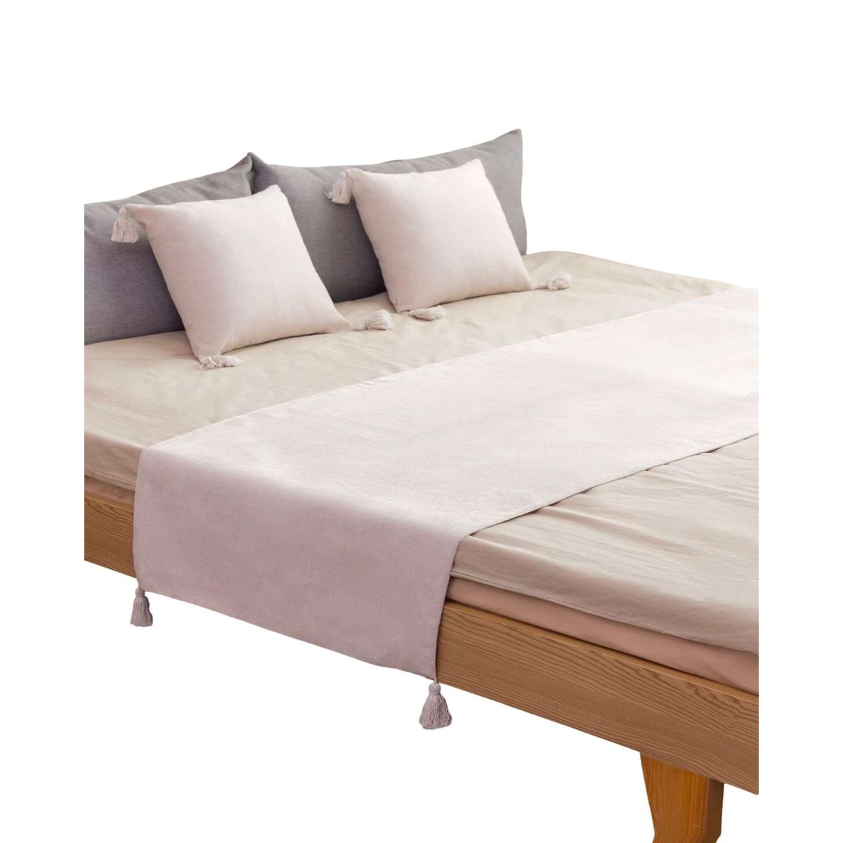 GENERAC - PIECERA SIN FUNDAS CON POMPONES BEIGE