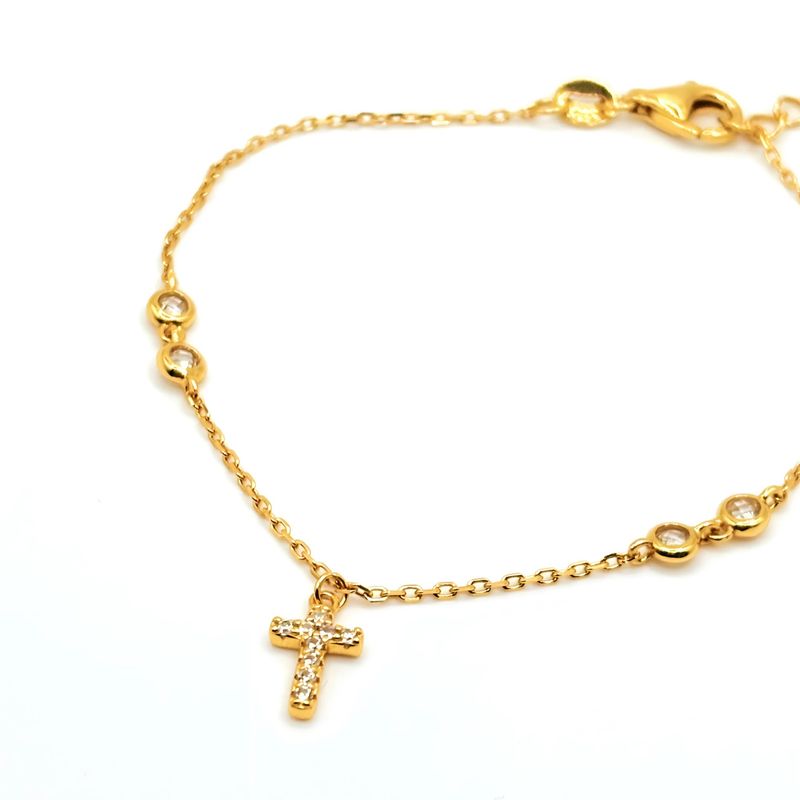 TIANA JOYAS - Pulsera con una Cruz y Circones de Plata 925 enchapada en Oro de 18k