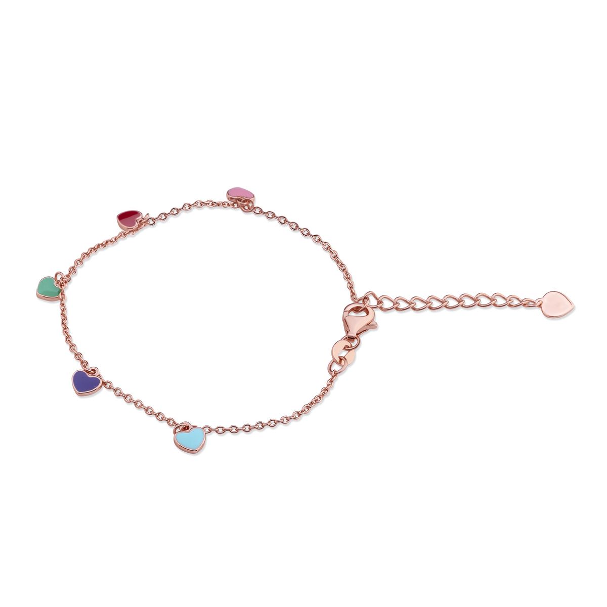 TIANA JOYAS - Pulsera con Corazones de Colores de Plata 925 enchapada en Oro Rosado de 18k