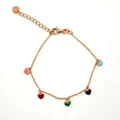 TIANA JOYAS - Pulsera con Corazones de Colores de Plata 925 enchapada en Oro Rosado de 18k