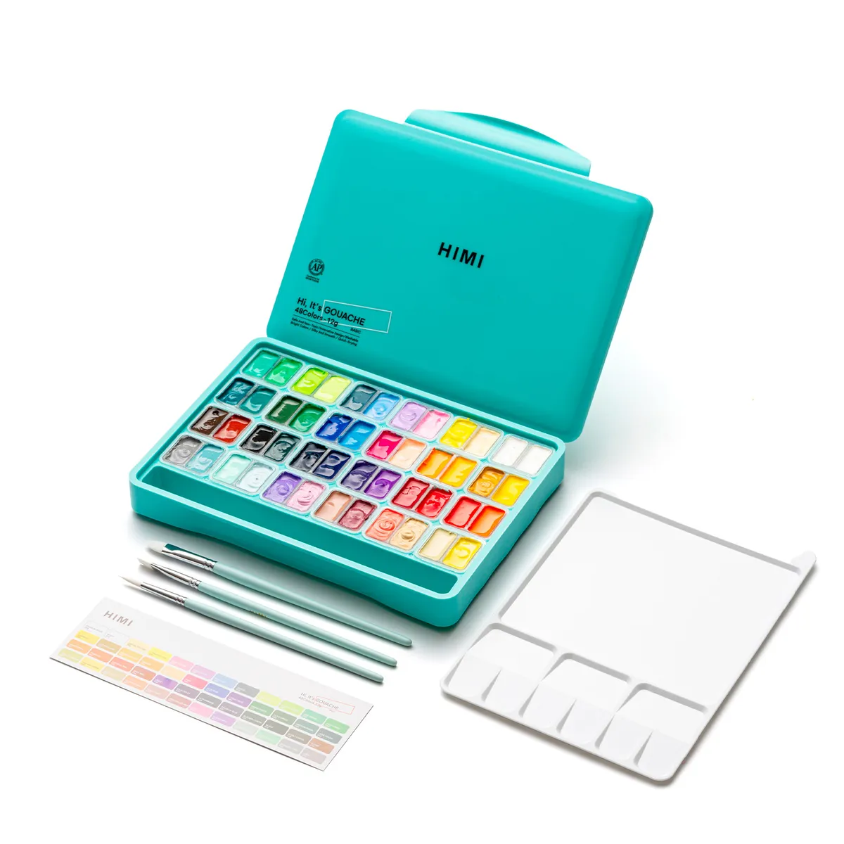 HIMI - Himi Set Gouache 48 Colores Twin Cup 12g + 3 pinceles Verde