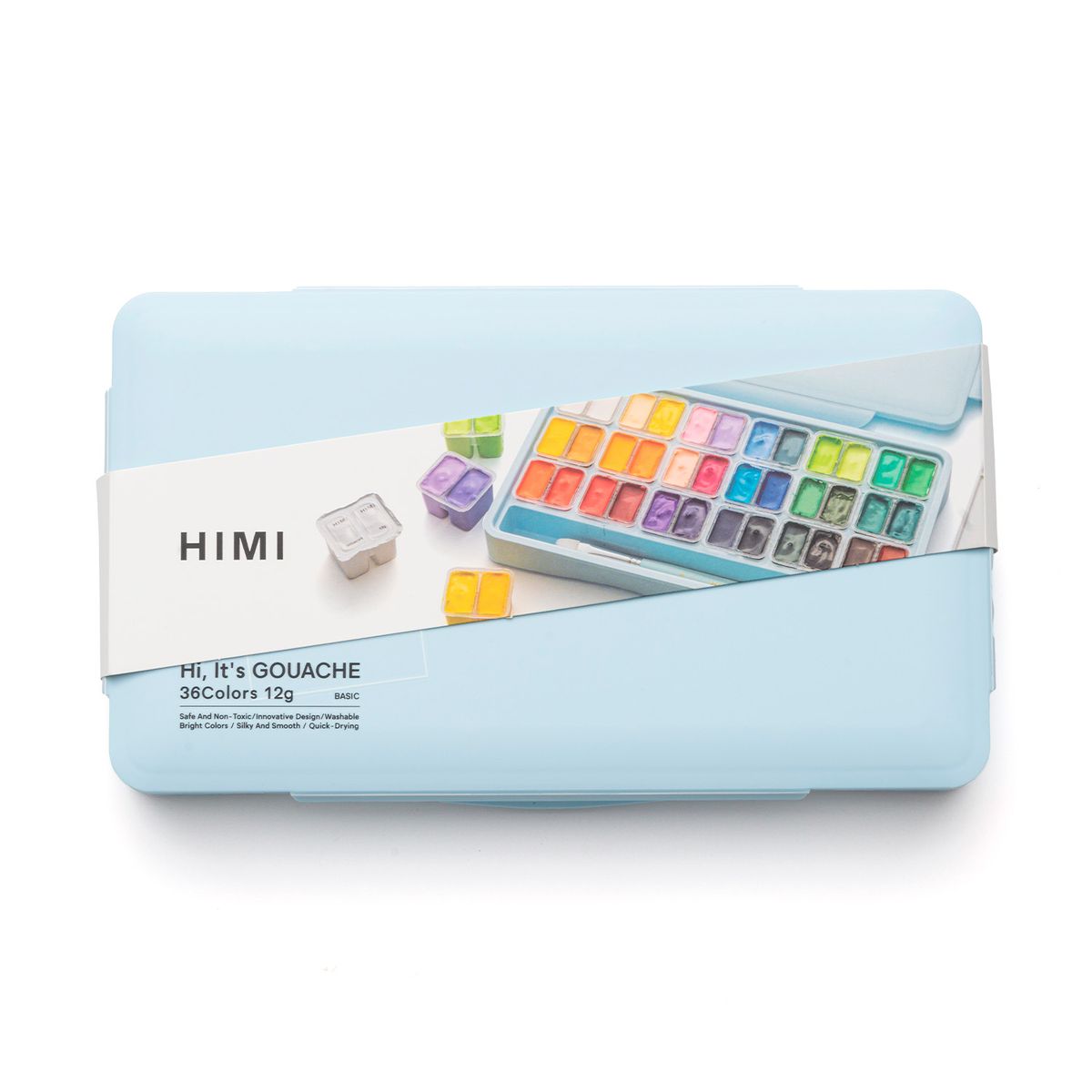 HIMI - Himi Set Gouache 36 Colores Twin Cup 12g + 3 pinceles Azul