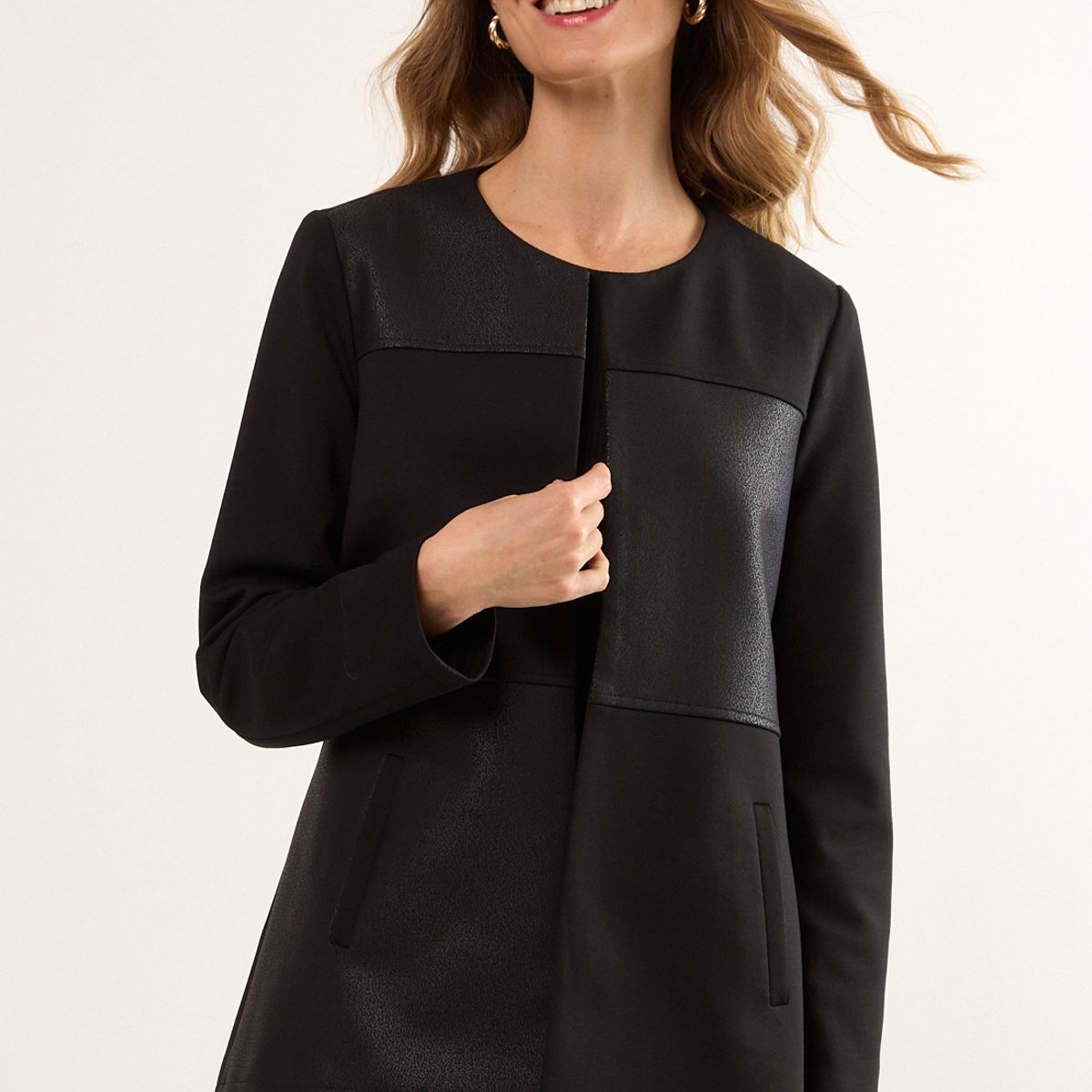 MA GRIFFE - Tapado Abierto Mujer Negro Magriffe