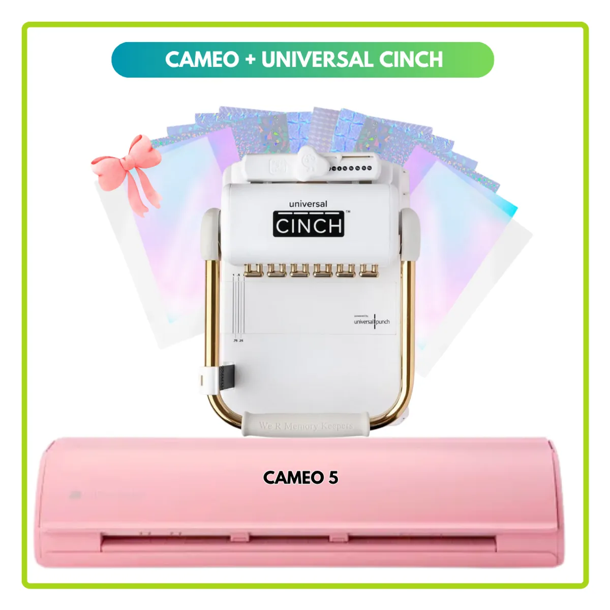 SILHOUETTE - Cameo 5 ROSADA + ENCUADERNADORA CINCH UNIVERSAL + REGALO