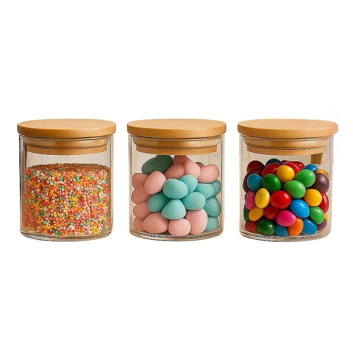 GENERICO - Set 3 Frascos Tarro Hermetico 200mL Vidrio 8cm Tapa De Bambú