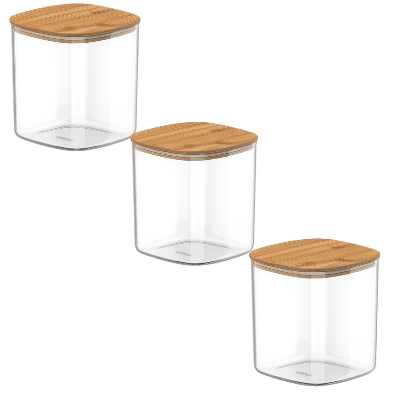 GENERICO - Set 3 Frasco Hermetico Cuadrado 180mL Vidrio 6cm Tapa Bambú