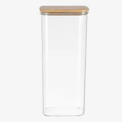 GENERICO - Frasco Hermetico Cuadrado 600mL Vidrio 18cm Con Tapa De Bambú