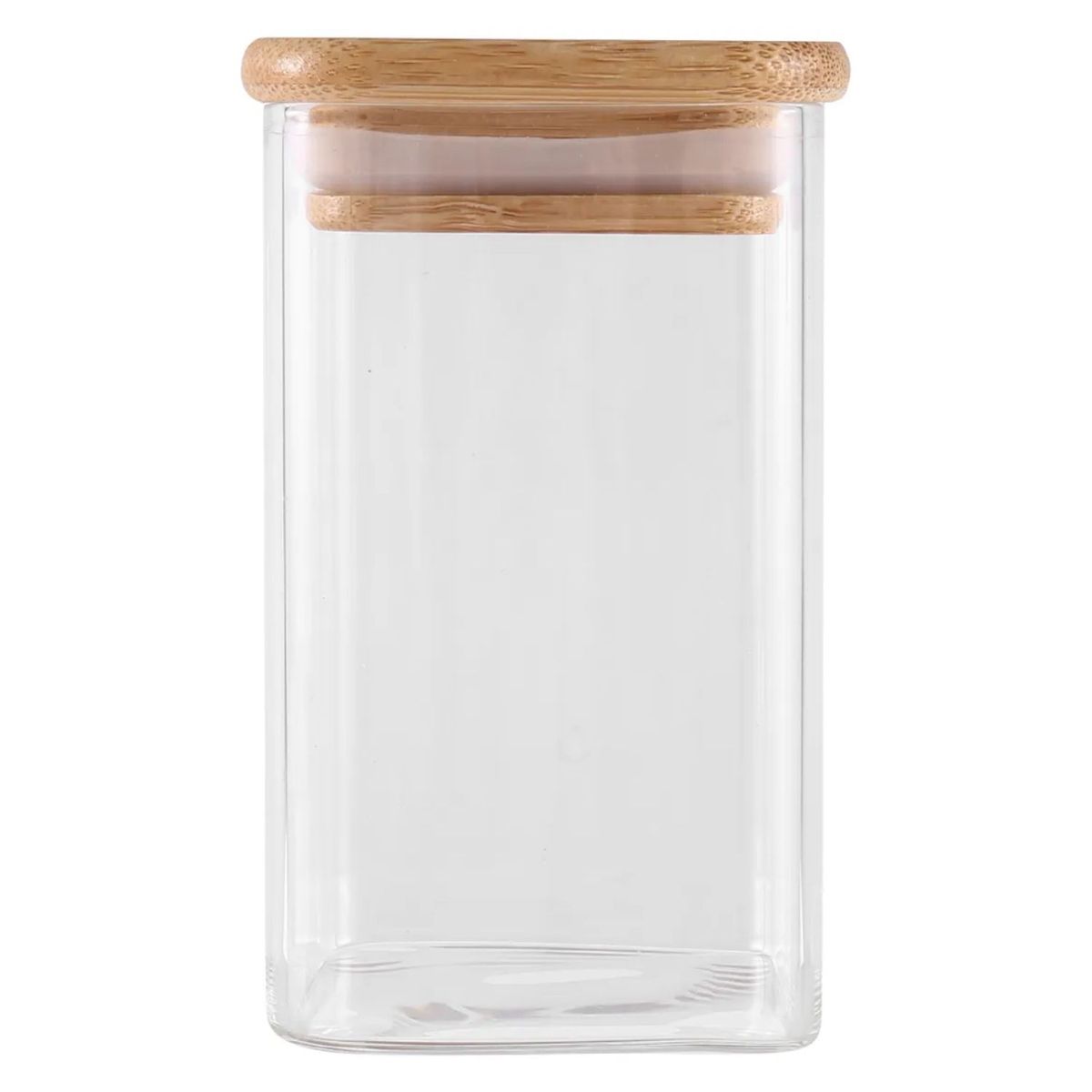 GENERICO - Frasco Hermetico Recipiente 700mL Vidrio Cuadrado 12cm Bambú