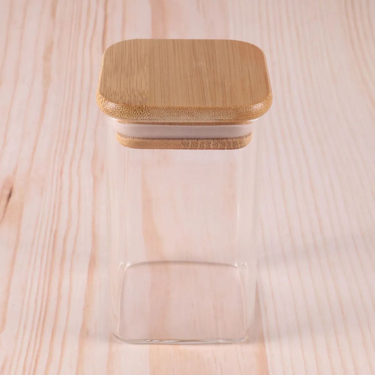 GENERICO - Frasco Hermetico Recipiente 700mL Vidrio Cuadrado 12cm Bambú