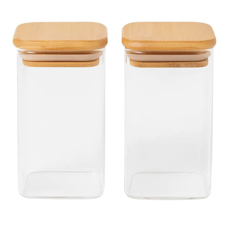 GENERICO - Set 2 Frasco Hermetico 700mL Vidrio Cuadrado 12cm Bambú