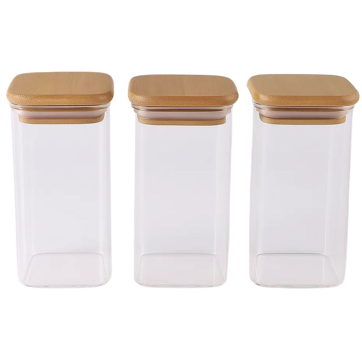 GENERICO - Set 3 Frasco Hermetico 700mL Vidrio Cuadrado 12cm Bambú