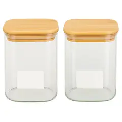 GENERICO - Set 2 Frascos Hermeticos Cuadrado 900mL Vidrio 10cm Tapa Bambú