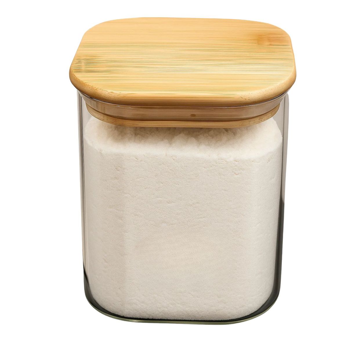 GENERICO - Set 3 Frascos Hermeticos Cuadrado 900mL Vidrio 10cm Tapa Bambú