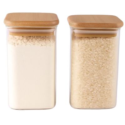 Imagen 2 del producto Set 2 Frascos Hermeticos Cuadrado 1100mL Vidrio 12cm Tapa Bambú