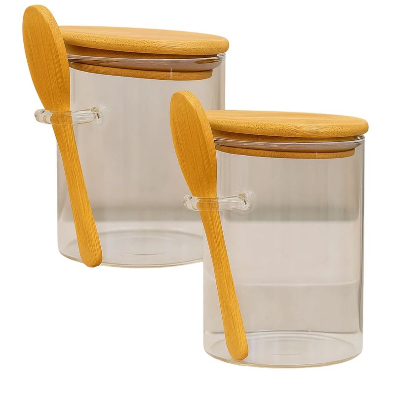 GENERICO - Set 2 Frasco Contenedor Hermetico 550mL 12cm Redondo Cuchara