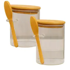 GENERICO - Set 2 Frasco Contenedor Hermetico 550mL 12cm Redondo Cuchara