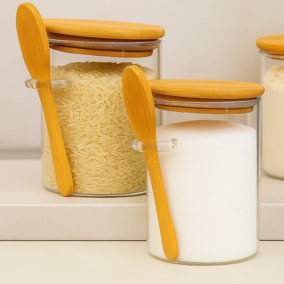 GENERICO - Set 3 Frasco Contenedor Hermetico 550mL 12cm Redondo Cuchara