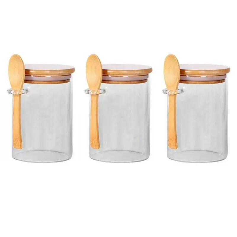 GENERICO - Set 3 Frasco Contenedor Hermetico 700mL 15cm Redondo Cuchara