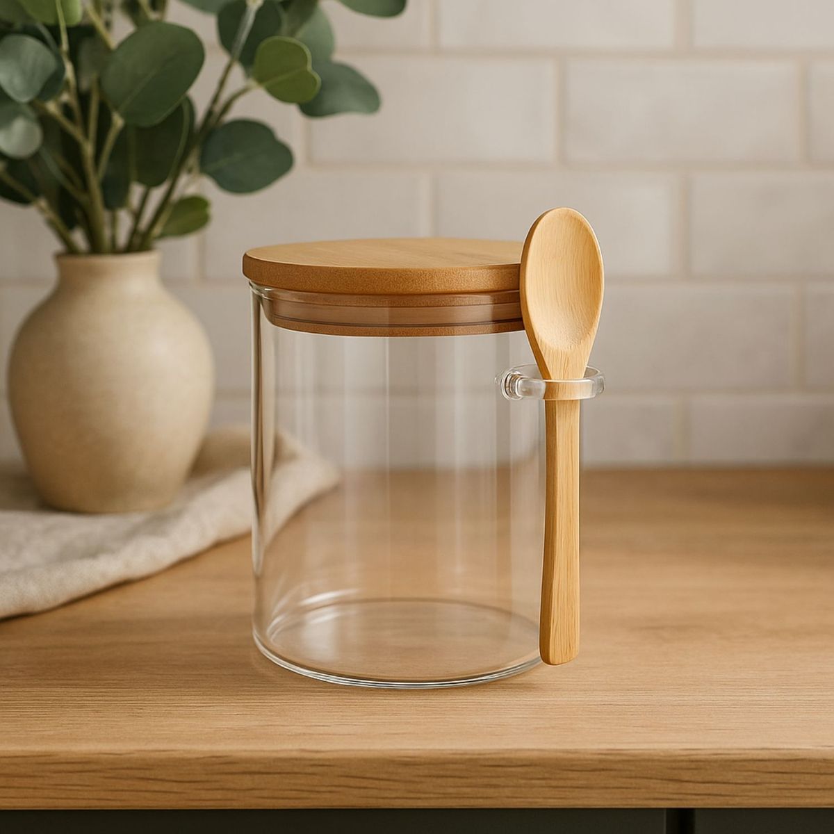 GENERICO - Frasco Contenedor Hermetico Vidrio 700mL 10cm Redondo Cuchara