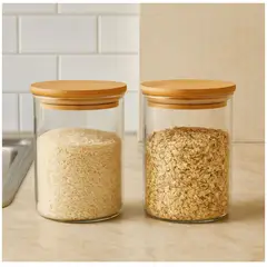 GENERICO - Set 2 Frascos Hermeticos 860mL 12cm Redondo Cuchara Tapa Bambú